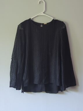 Adam Lippes Black Lace Long-Sleeve Blouse